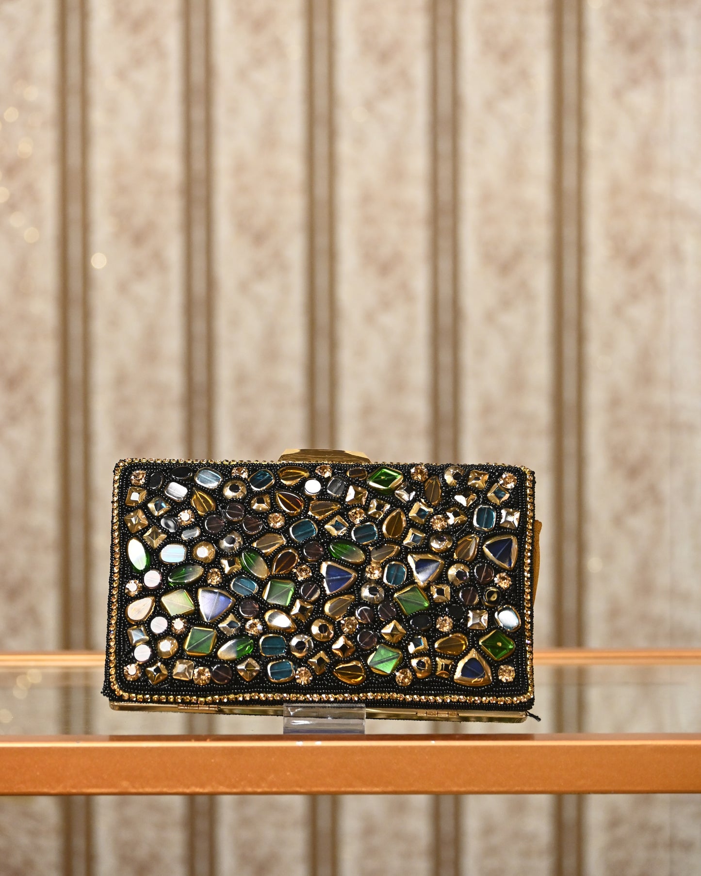 Multi Stone Metal Clutch - Bags Gallore