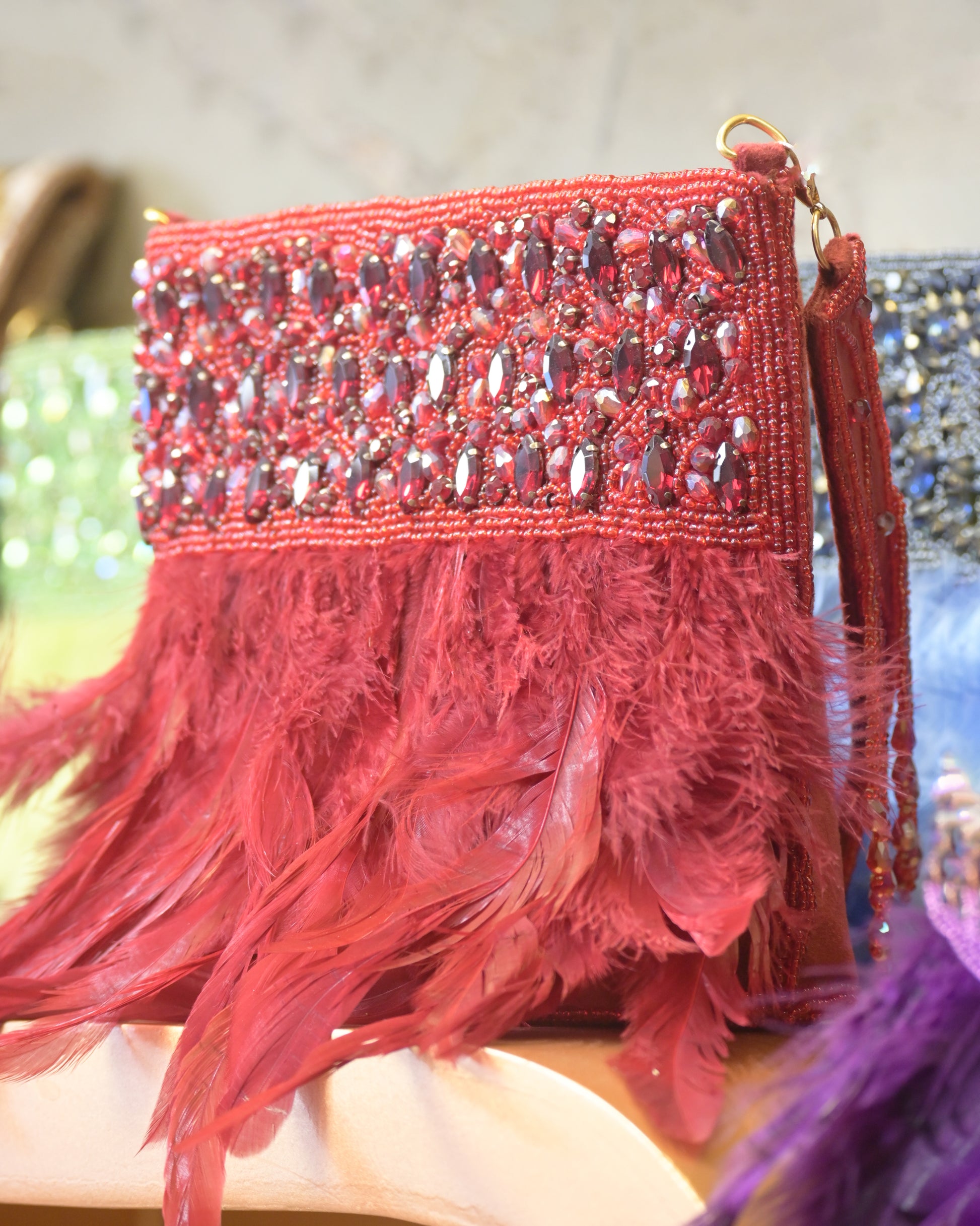 Embellished Fiery Feather Bag - Bags Gallore