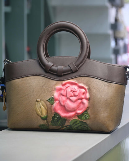 Women Girls Floral Print Round Hand Bag