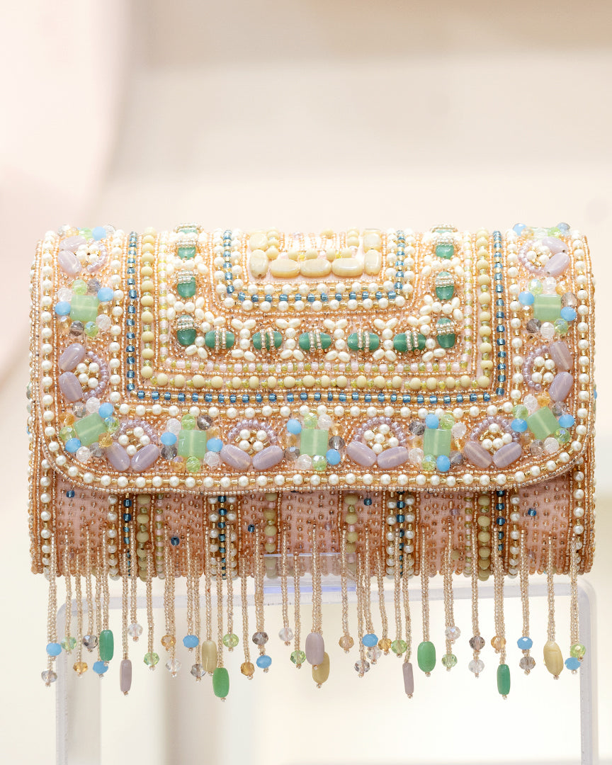 Multi Colour Stone Bridal Clutch - Bags Gallore