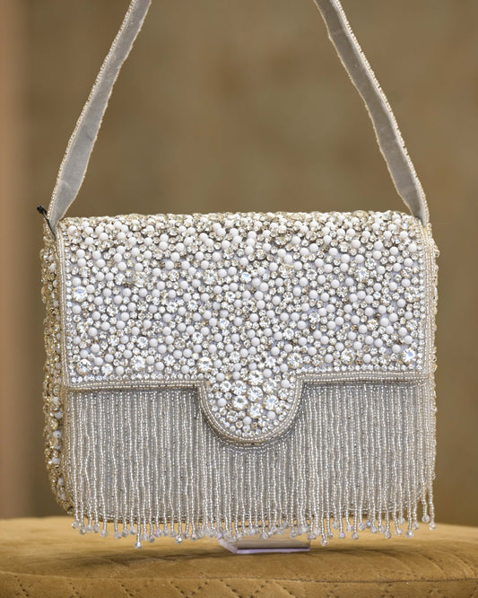 Silver Sunshine Sunshine Faux Leather Pearl Embellished Bag