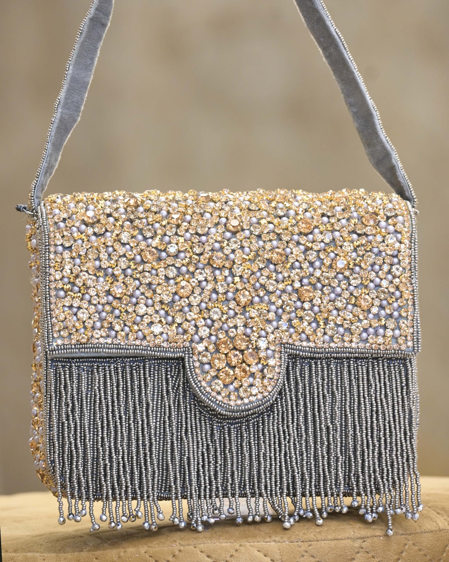 Silver Sunshine Sunshine Faux Leather Pearl Embellished Bag