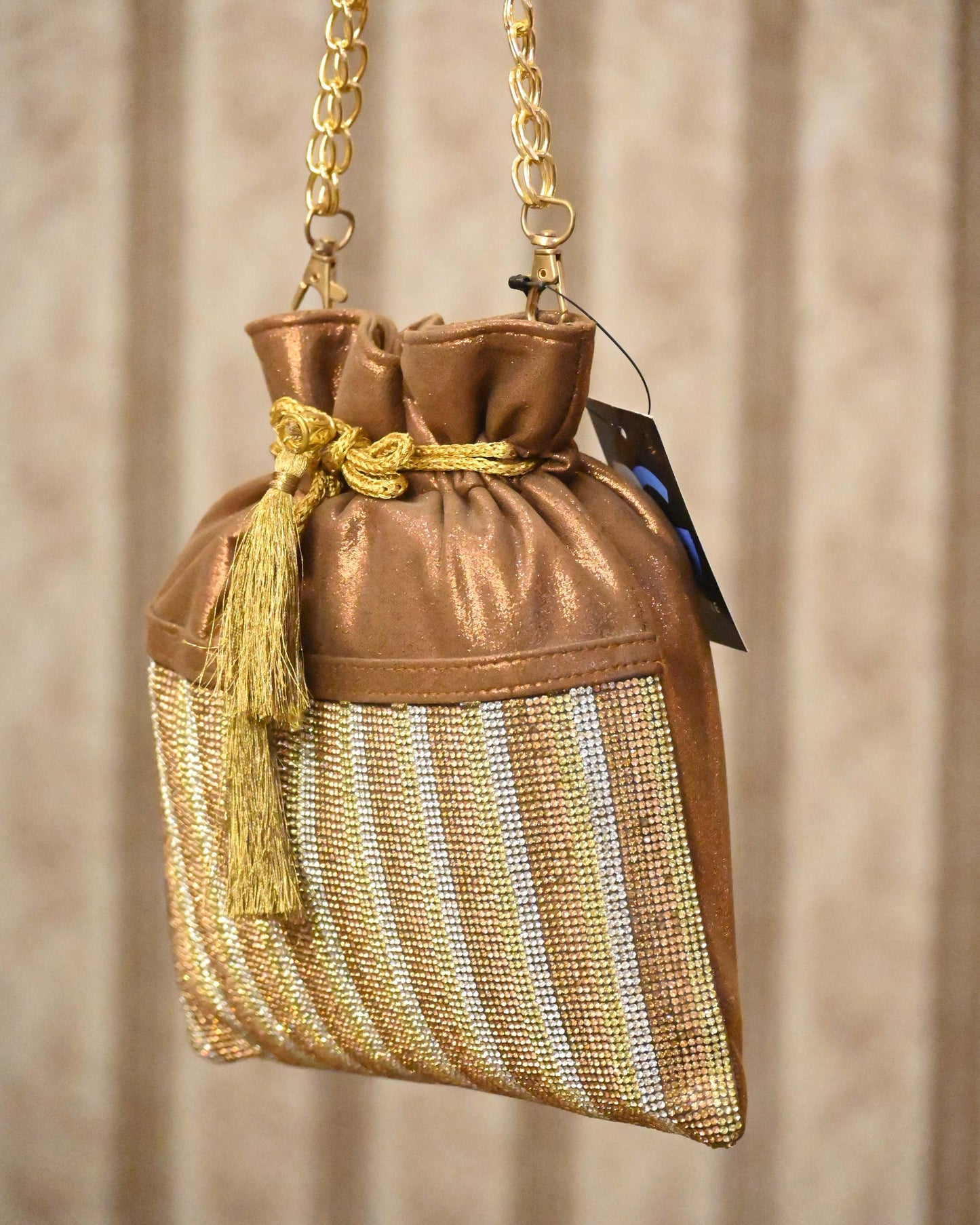 Beige Embroidery Sequin And Thread Potli Bag