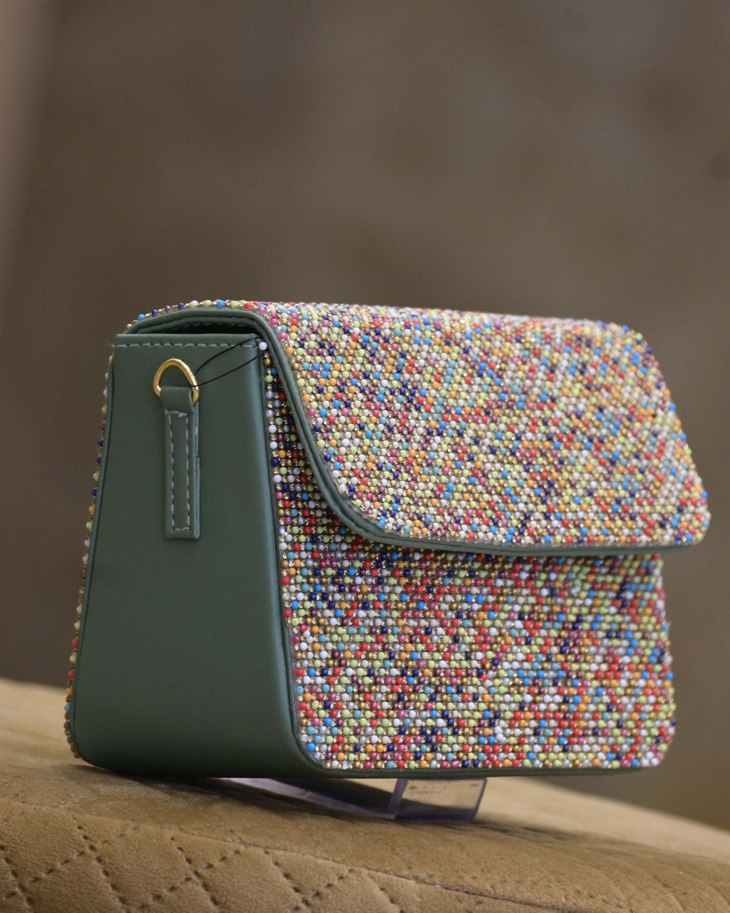 Multi-Colored Vegan Leather Embellished Clutch