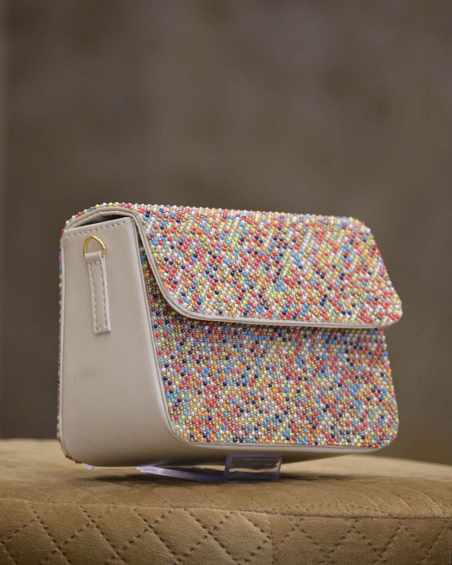 Multi-Colored Vegan Leather Embellished Clutch