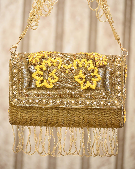 With Pearl Thread Embroidered Clutch