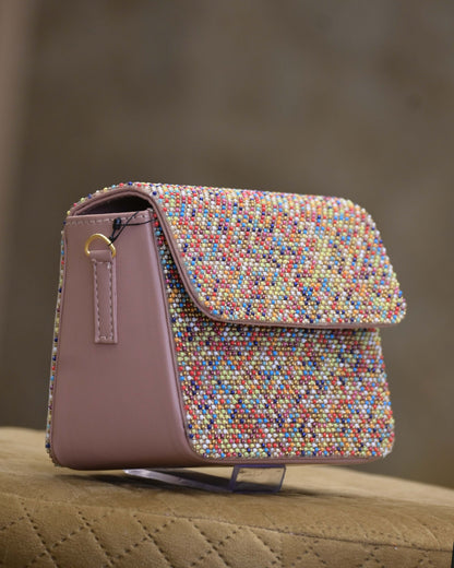 Multi-Colored Vegan Leather Embellished Clutch