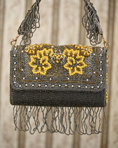 With Pearl Thread Embroidered Clutch