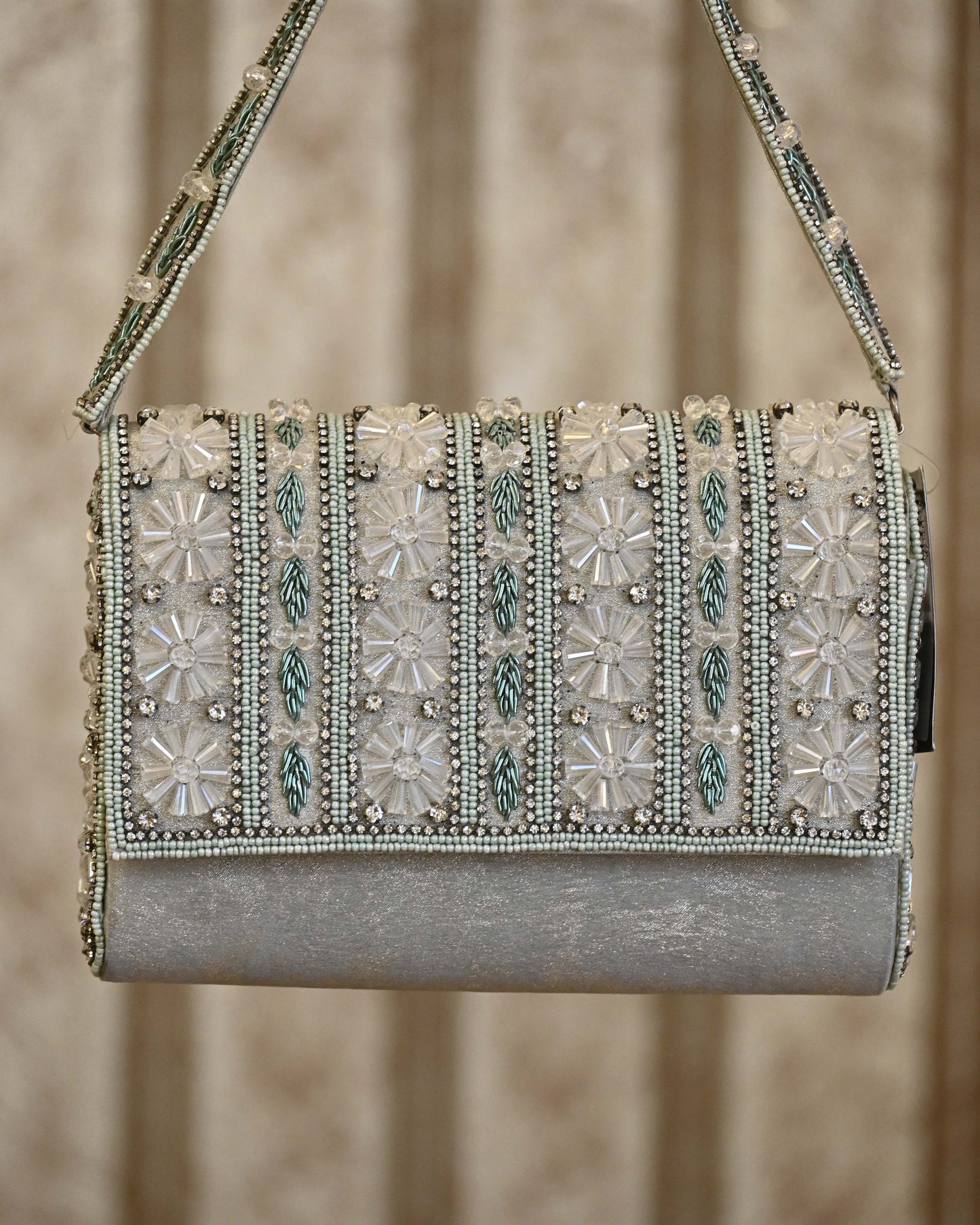 Embellished Amara Flapover Clutch With Handle