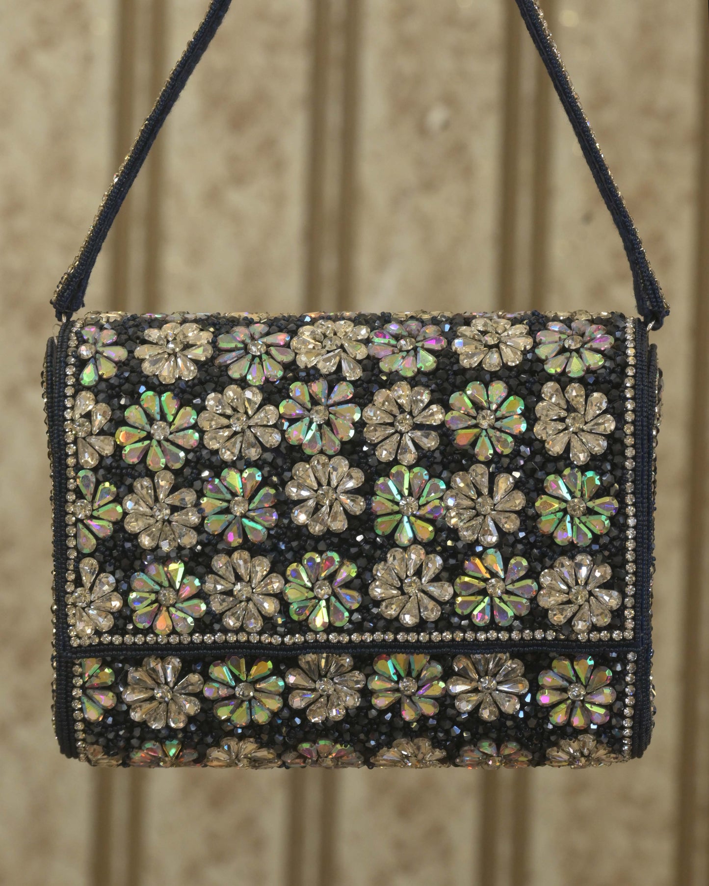 Multi-Colour Embellished Floral Flapover Clutch With Handle