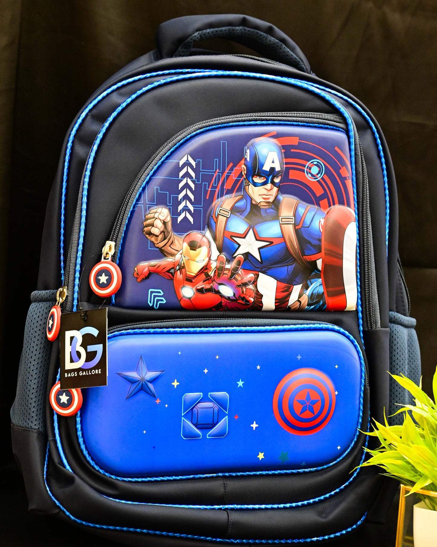 Triple Pocket Super Hero School Bag Backpack for Kids - Age 6 to 14 years (16 inches)