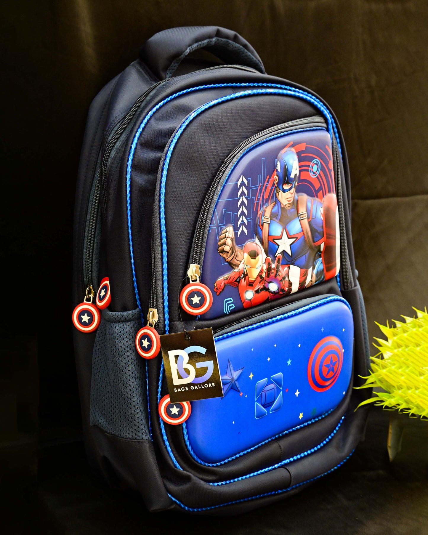 Triple Pocket Super Hero School Bag Backpack for Kids - Age 6 to 14 years (16 inches)