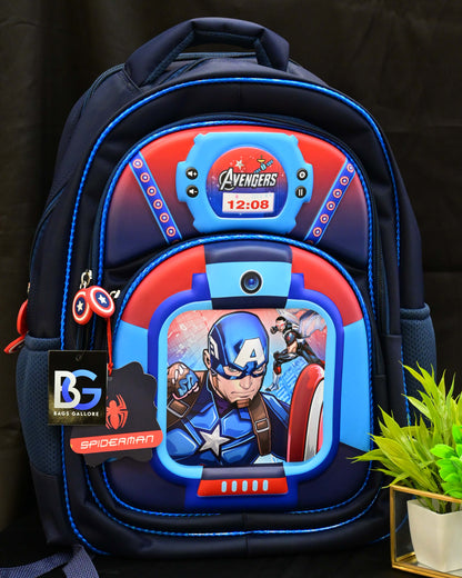 Triple Pocket Super Hero School Bag Backpack for Kids - Age 6 to 14 years (16 inches)