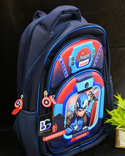 Triple Pocket Super Hero School Bag Backpack for Kids - Age 6 to 14 years (16 inches)