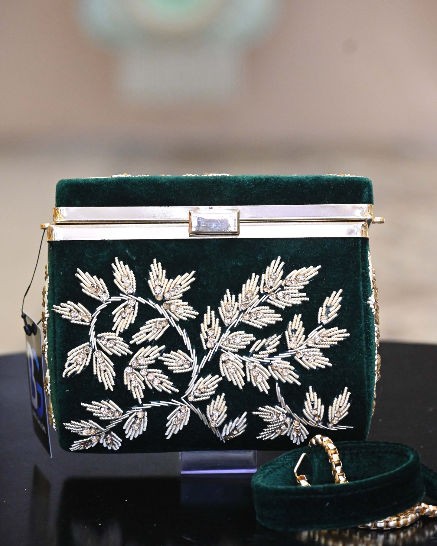 Gold Zari Embroidered Box Clutch