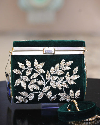 Gold Zari Embroidered Box Clutch