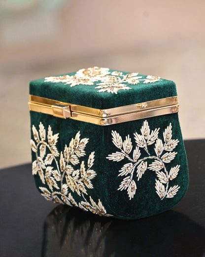 Gold Zari Embroidered Box Clutch