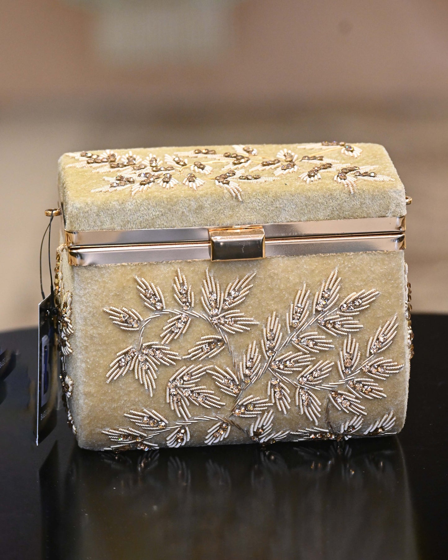 Gold Zari Embroidered Box Clutch