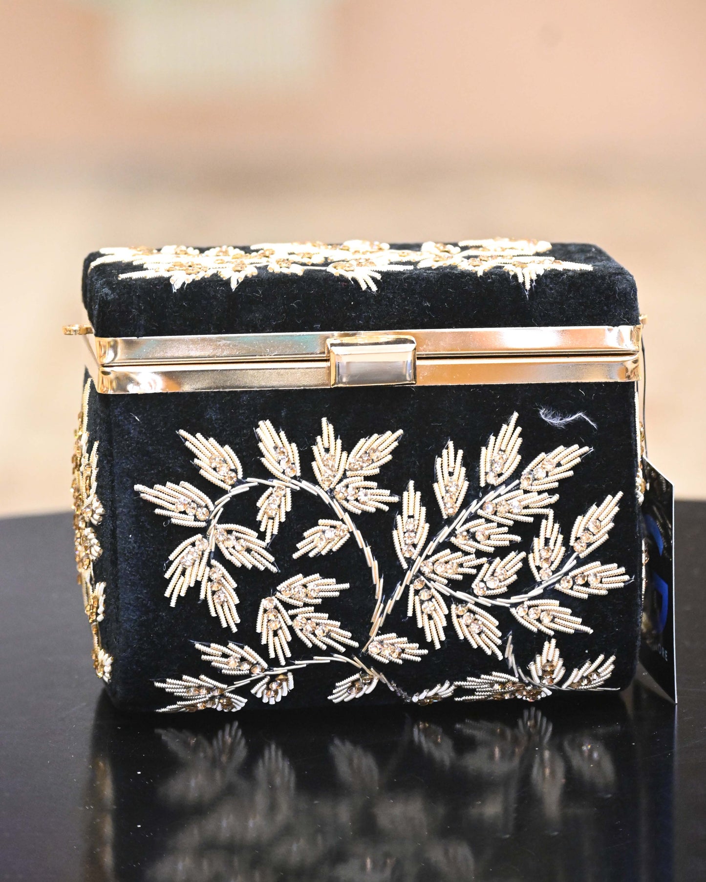 Gold Zari Embroidered Box Clutch