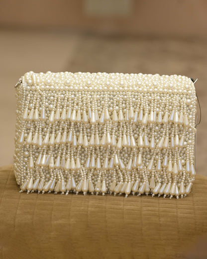 Pearls Beads And Embellished Box Clutch