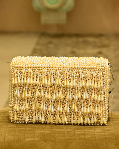 Pearls Beads And Embellished Box Clutch