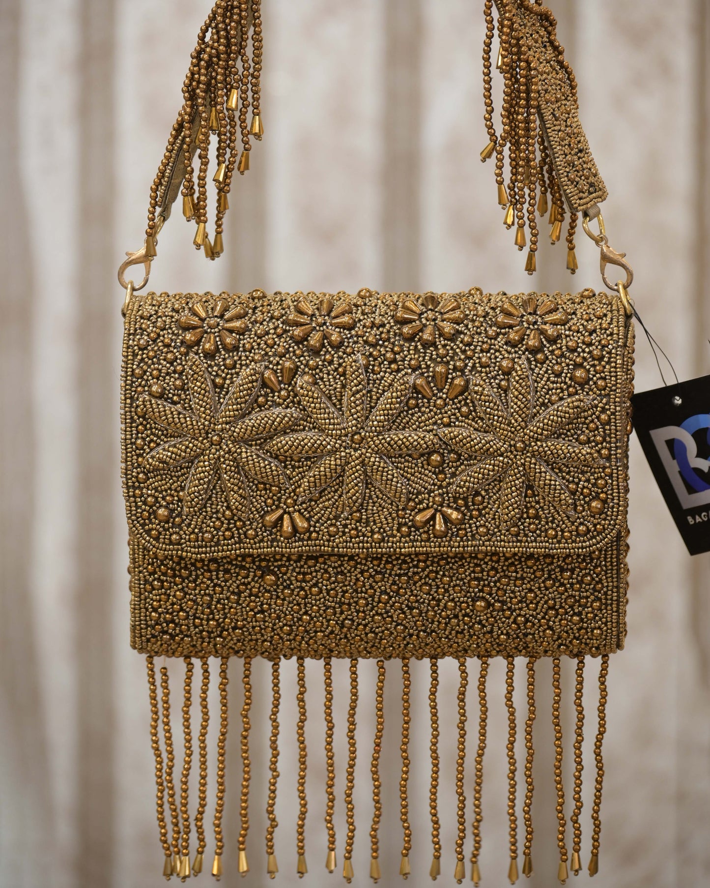 Beige Embellished Floral Galaxy Embroidered Clutch