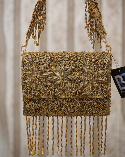 Beige Embellished Floral Galaxy Embroidered Clutch