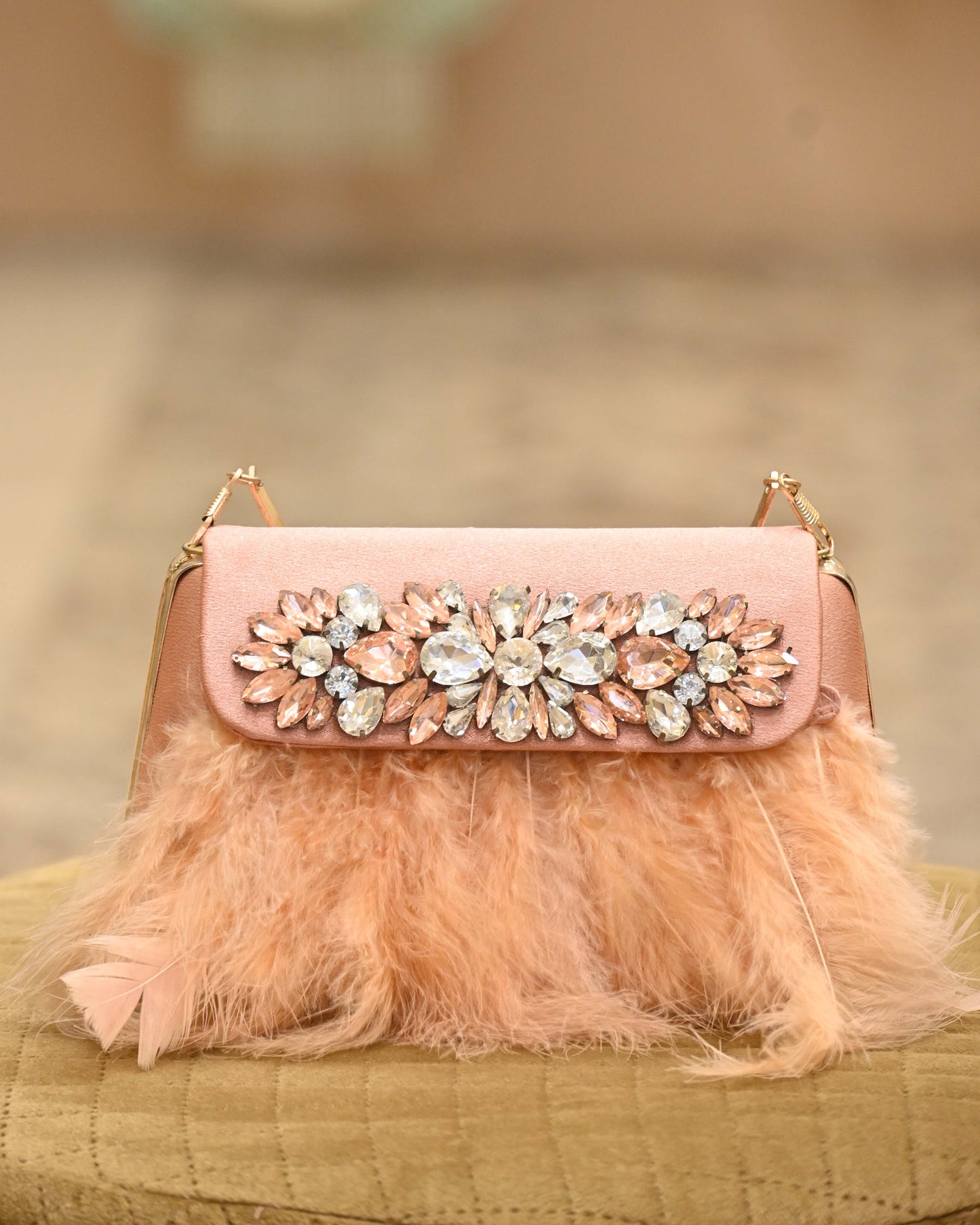 Feather Crystal Embellished Clutch