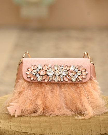 Feather Crystal Embellished Clutch