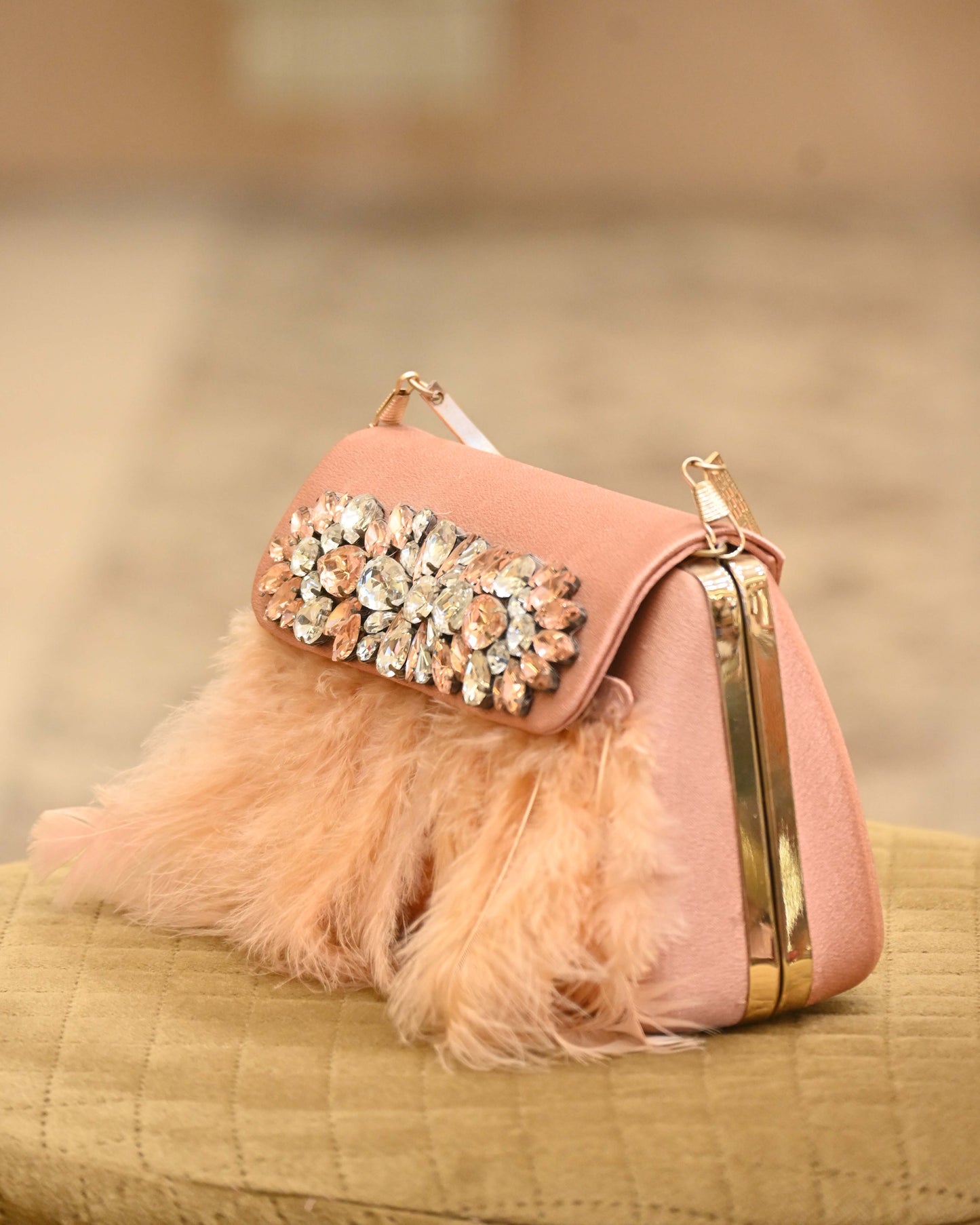 Feather Crystal Embellished Clutch