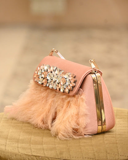 Feather Crystal Embellished Clutch