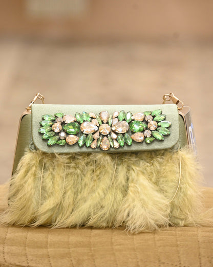 Feather Crystal Embellished Clutch