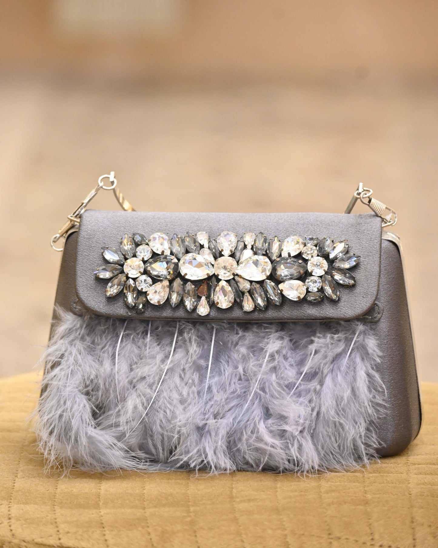 Feather Crystal Embellished Clutch